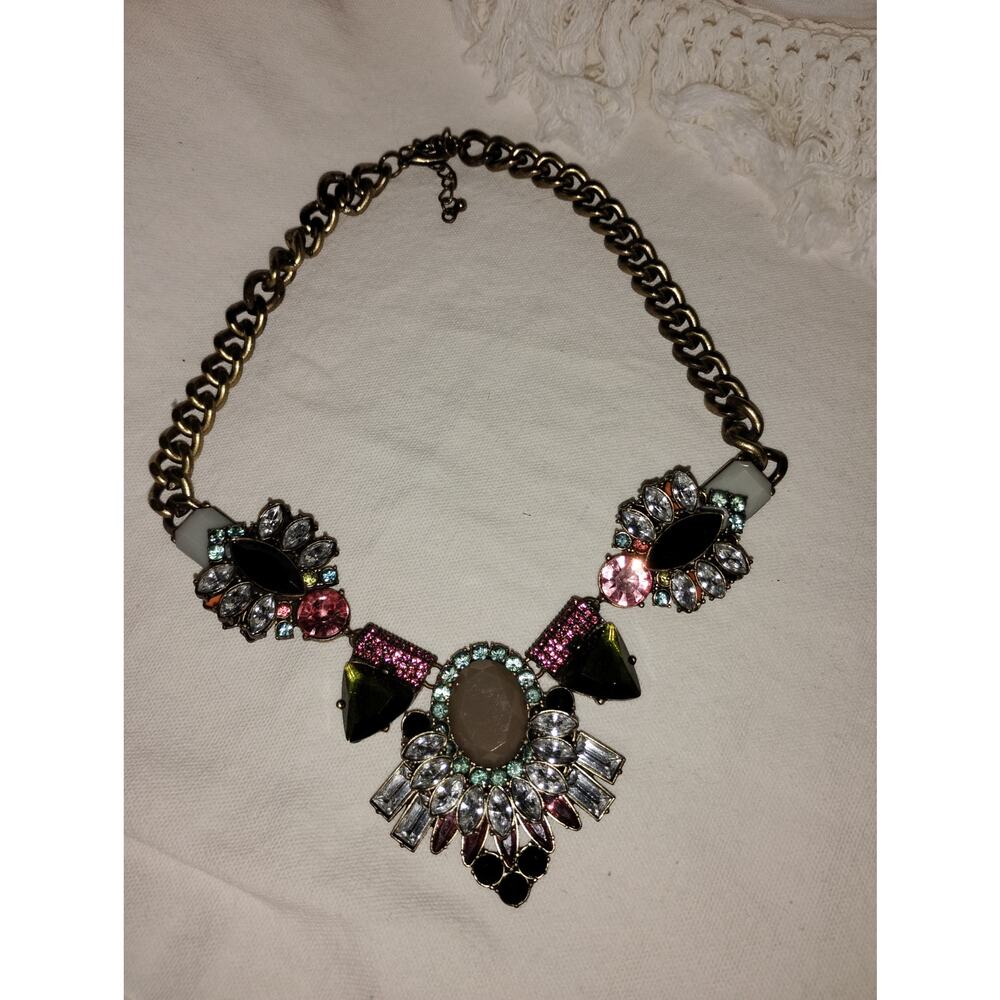 Vintage Multicolor Rhinestone Fruit Salad Bib Necklace